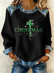 Women's Christmas Belief Print Waffle Sweatshirt