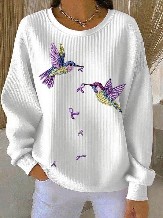 Women's Alzheimer's Awareness Art Purple Floral Printed Sweatshirt
