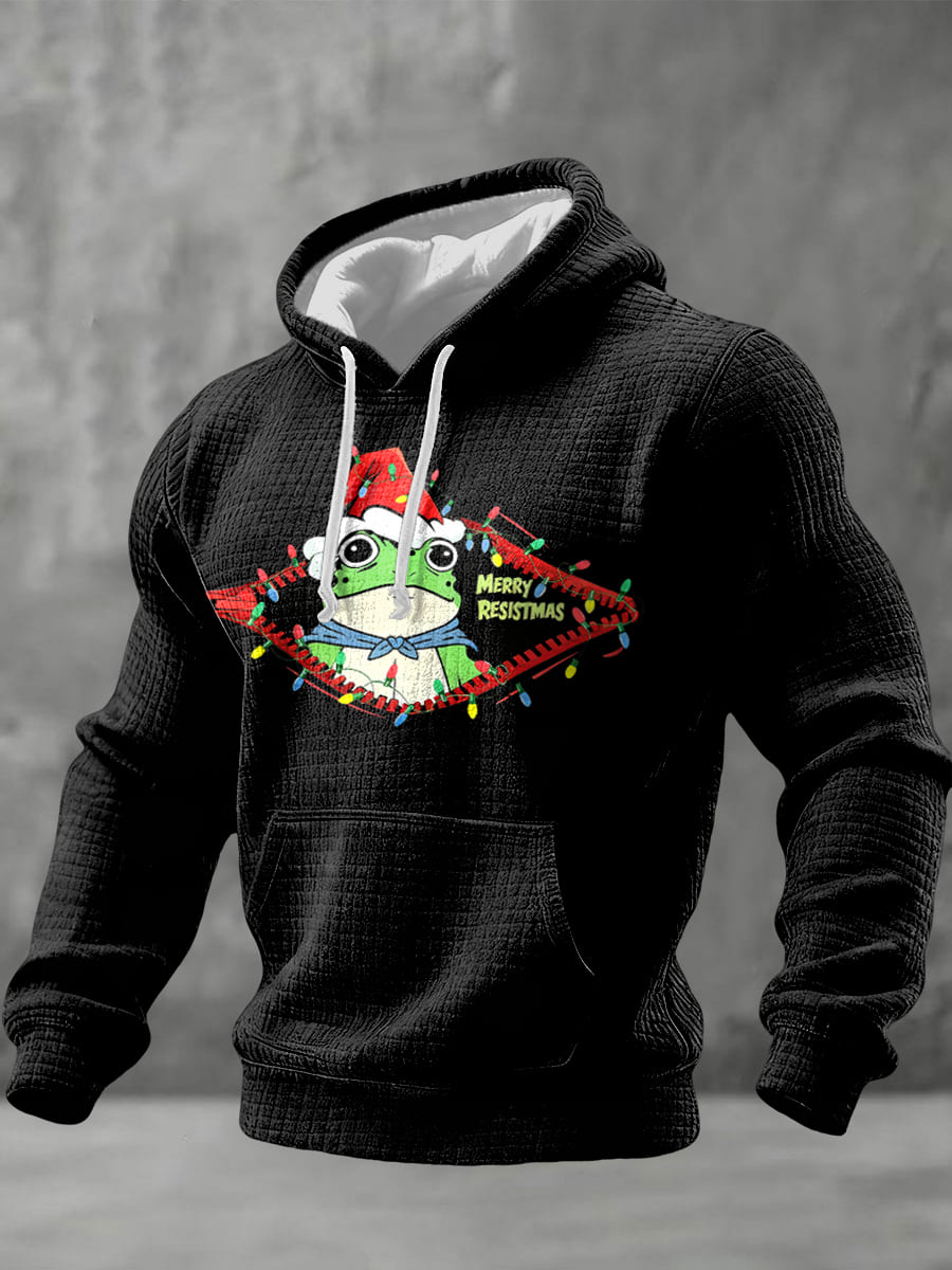 Men's Merry Resistmas Resist Frog Checkered Cotton Hoodie