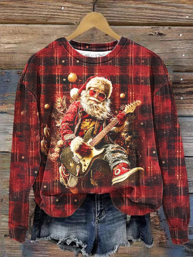 Women's Christmas Tree Plaid Punk Santa Claus Print Casual Regular Sweatshirt