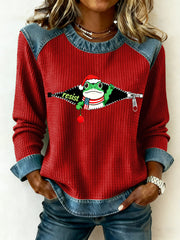 Women's Merry Resistmas Resist Frog Denim Patchwork Top
