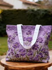 Purple Art Alzheimer's Awareness Floral Printed Canvas Bags