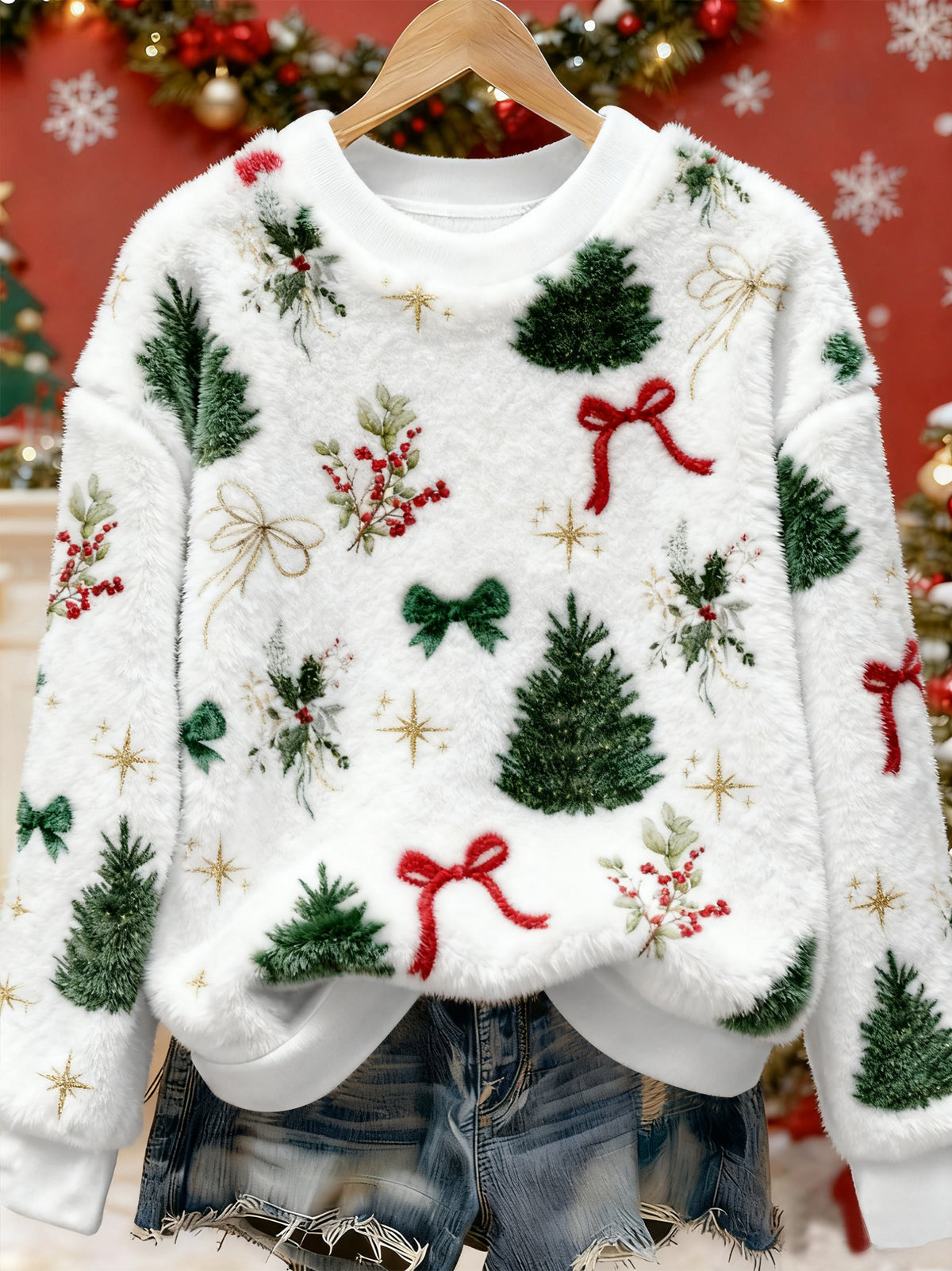 Women's Christmas Art Print Casual Flannel Sweater