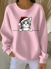 Women's Christmas Cat Printed Sweatshirt
