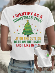 Women's Funny Identify As A Christmas Tree Printed T-Shirt