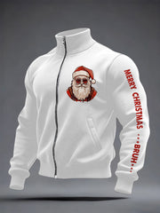 Men's Funny Merry Christmas Bruh Santa Claus Print Casual Zipper Sweatshirt