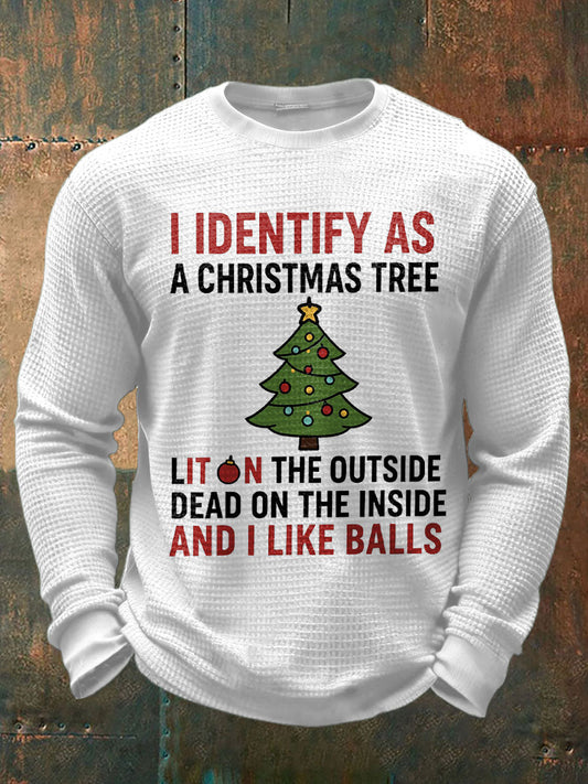 Men's  Funny Identify As A Christmas Tree Printed Waffle Tops