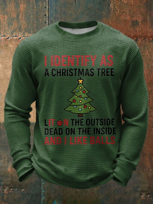 Men's  Funny Identify As A Christmas Tree Printed Waffle Tops