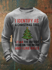 Men's  Funny Identify As A Christmas Tree Printed Waffle Tops