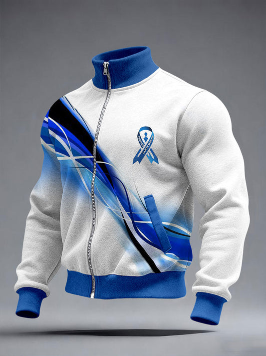Men's Prostate Cancer Awareness Printed Casual Zip-Up Jacket