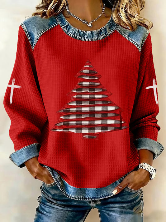 Women's Christmas Pattern Patchwork Art Sweatshirt