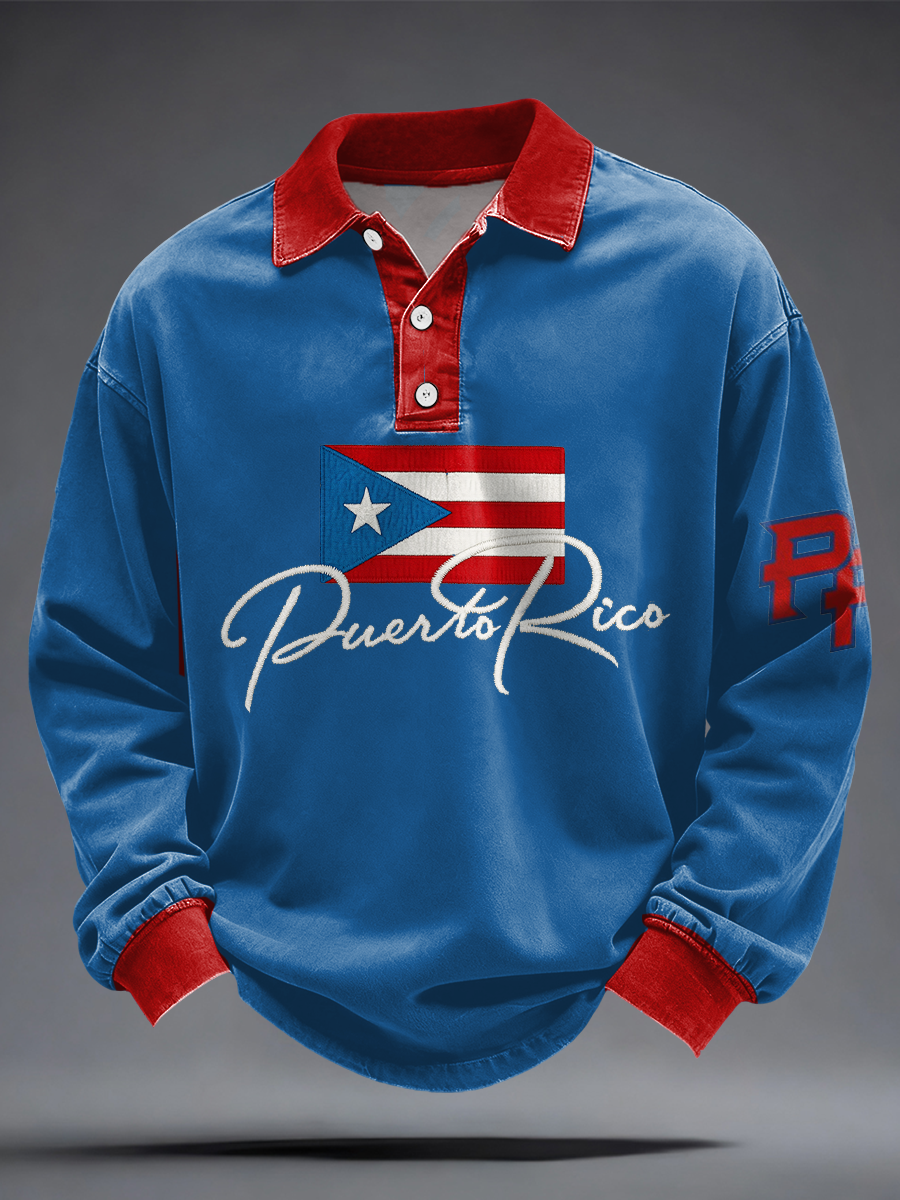 Men's Puerto Rico Flag Printed Casual Tops