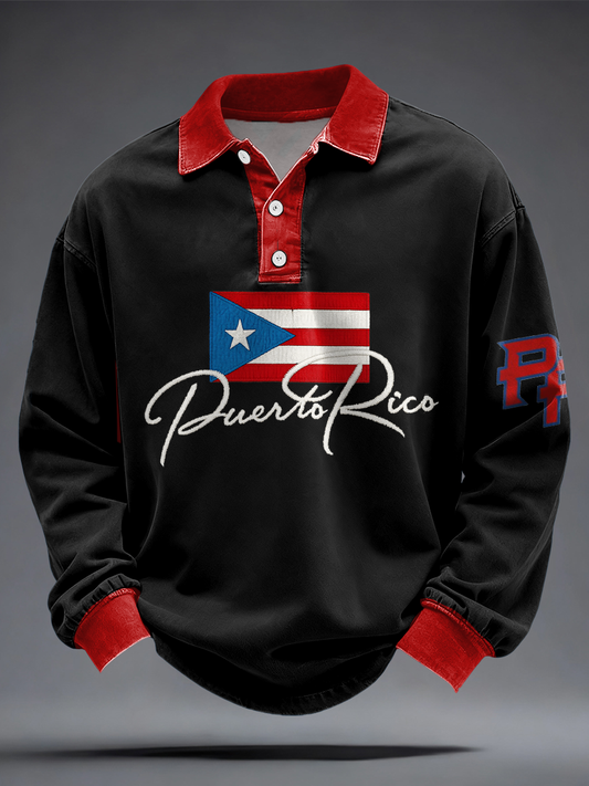 Men's Puerto Rico Flag Printed Casual Tops