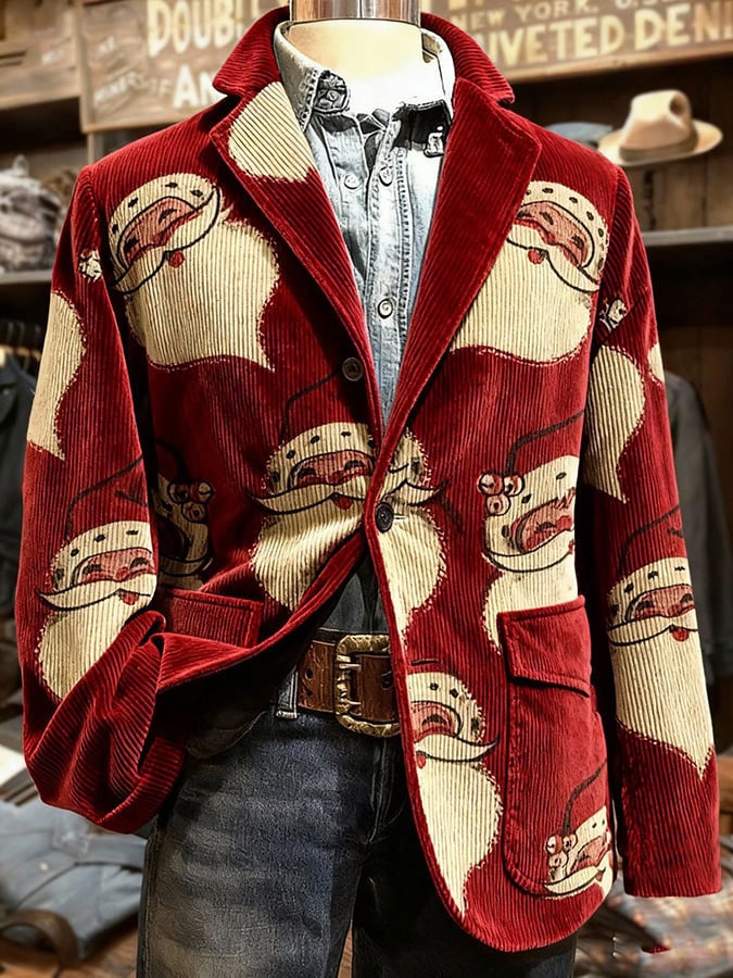 Men's Christmas Funny Santa Printed Jacket