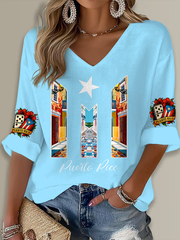 Women's Puerto Rico Singer Boricua Printed Waffle T-shirt