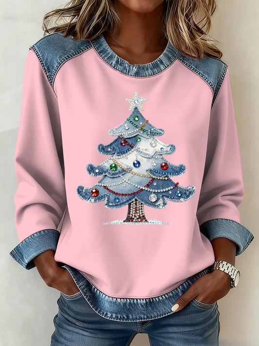 Women's Christmas Pattern Patchwork Art Sweatshirt