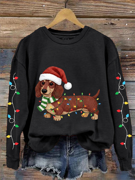 Women's Christmas Lights Dachshund Print Casual Sweatshirt