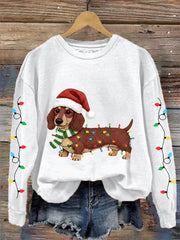Women's Christmas Lights Dachshund Print Casual Sweatshirt