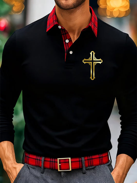 Men's Christmas Plaid Faith Print long sleeve shirt