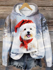 Women's Cute Dog Christmas Art Printed Regular Sweatshirt