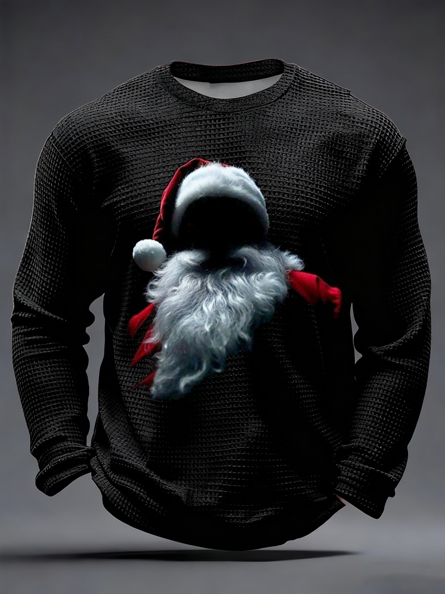 Men's Santa Print Waffle Long Sleeve T-Shirt
