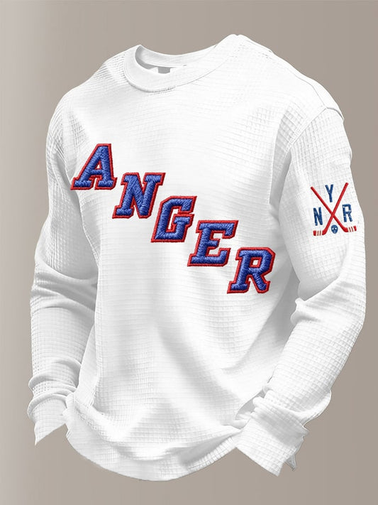 Men's Ice Hockey Print Casual Waffle Long Sleeve T-Shirt