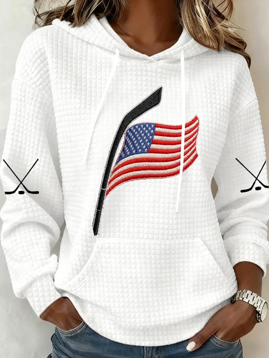 Women's Ice Hockey Print Casual Waffle Hoodie