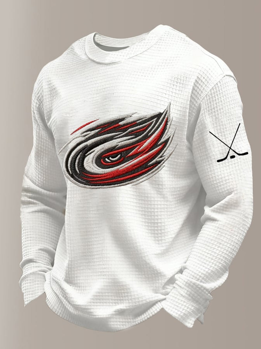 Men's Ice Hockey Print Casual Waffle Long Sleeve T-Shirt