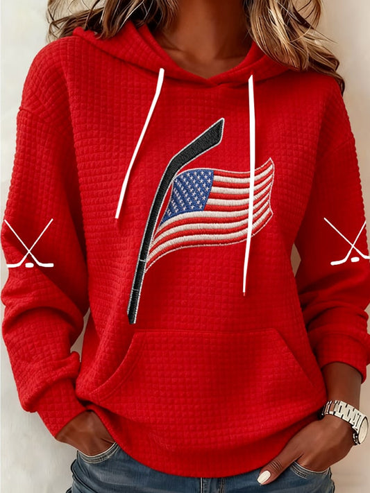 Women's Ice Hockey Print Casual Waffle Hoodie