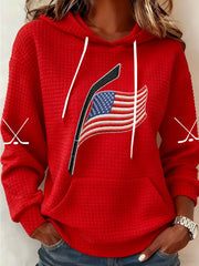 Women's Ice Hockey Print Casual Waffle Hoodie