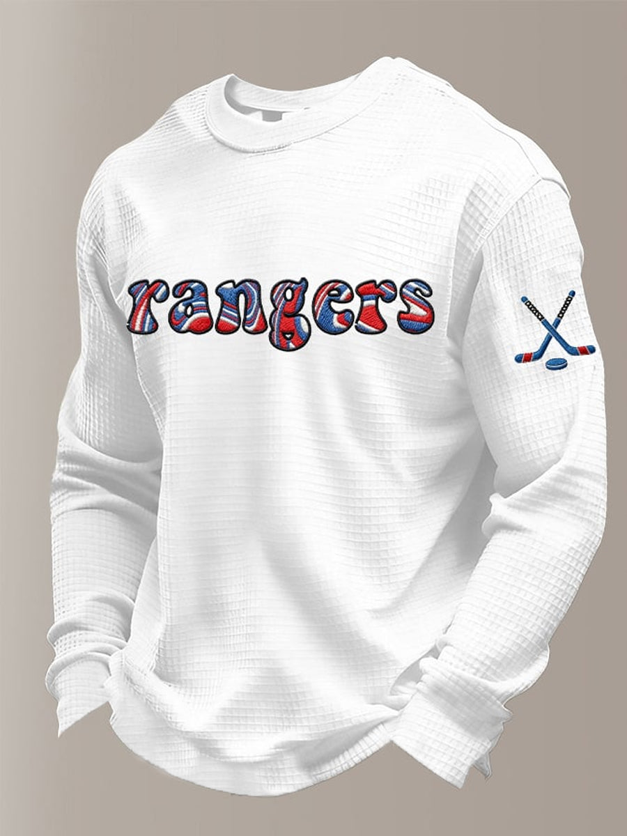 Men's Ice Hockey Print Casual Waffle Long Sleeve T-Shirt