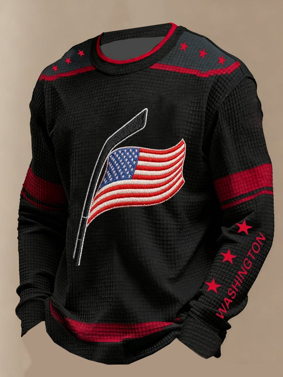 Men's Ice Hockey Print Casual Waffle Long Sleeve T-Shirt