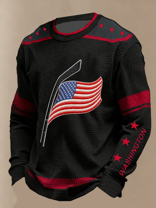 Men's Ice Hockey Print Casual Waffle Long Sleeve T-Shirt
