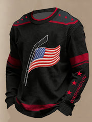 Men's Ice Hockey Print Casual Waffle Long Sleeve T-Shirt