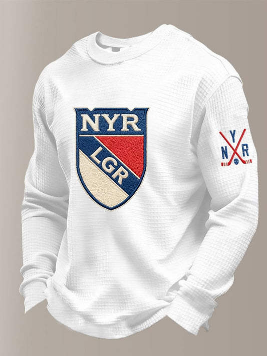 Men's Ice Hockey Print Casual Waffle Long Sleeve T-Shirt