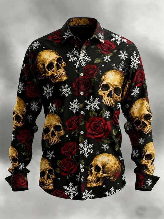 Men's Vintage Christmas Skull Long Sleeve Shirt