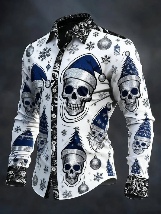 Men's Vintage Christmas Skull Long Sleeve Shirt