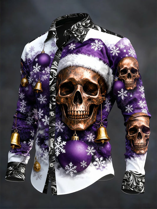 Men's Vintage Christmas Skull Long Sleeve Shirt