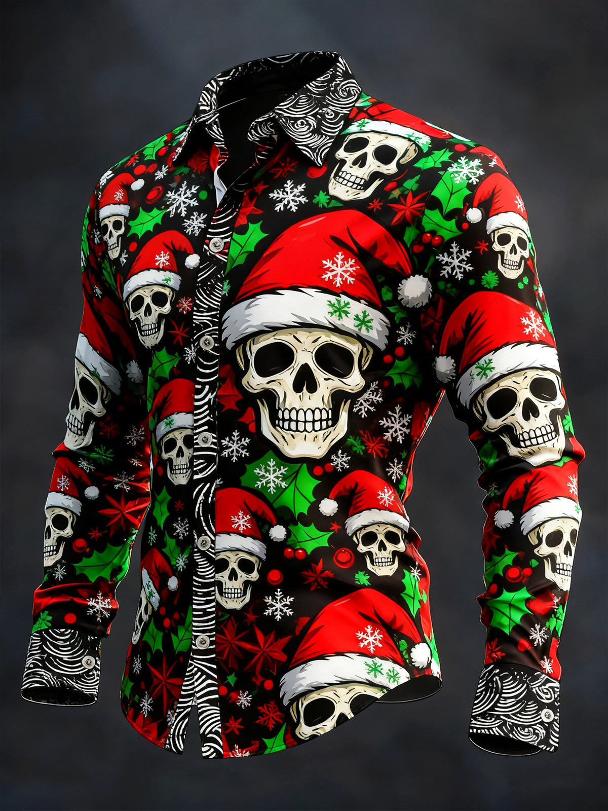 Men's Vintage Christmas Skull Long Sleeve Shirt