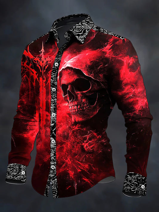 Men's Vintage Christmas Skull Long Sleeve Shirt