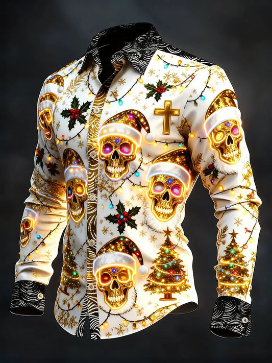 Men's Vintage Christmas Skull Long Sleeve Shirt