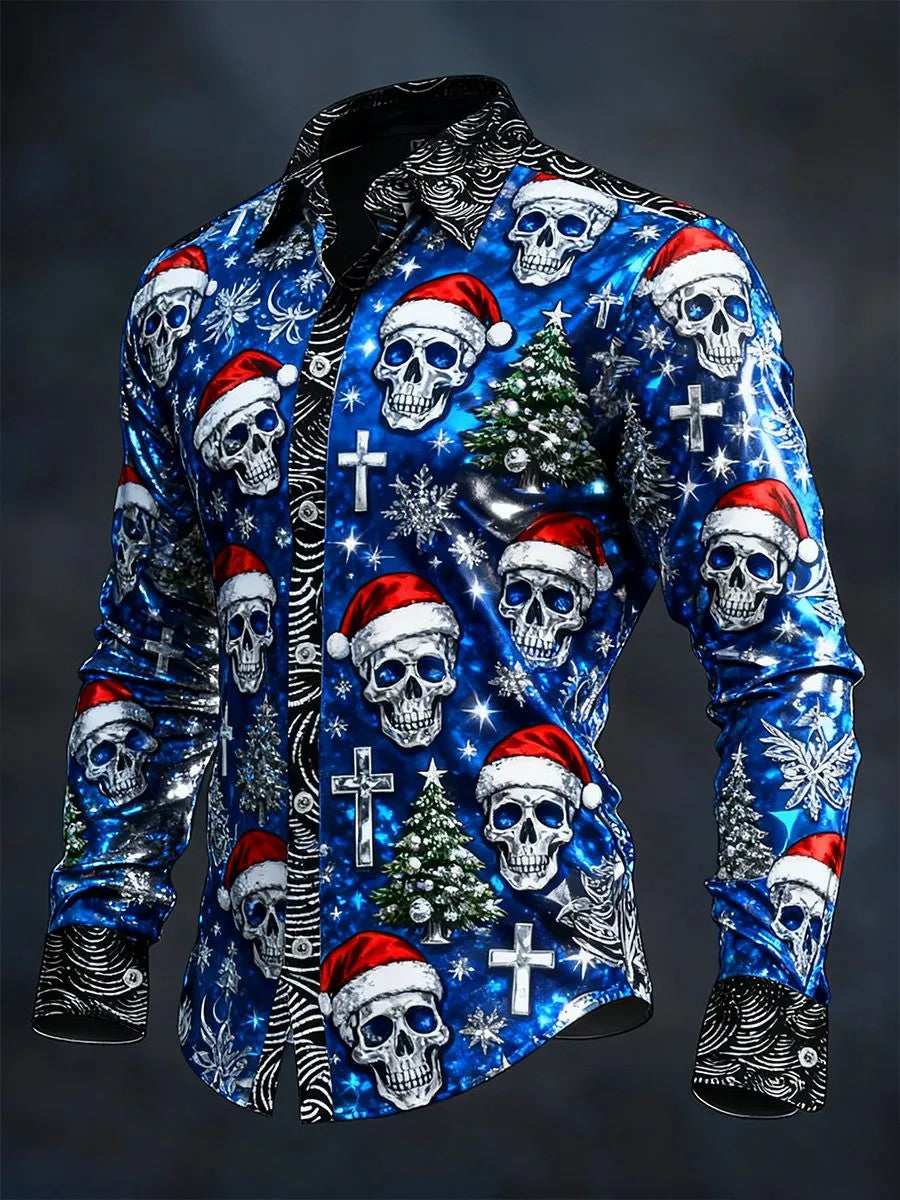 Men's Vintage Christmas Skull Long Sleeve Shirt