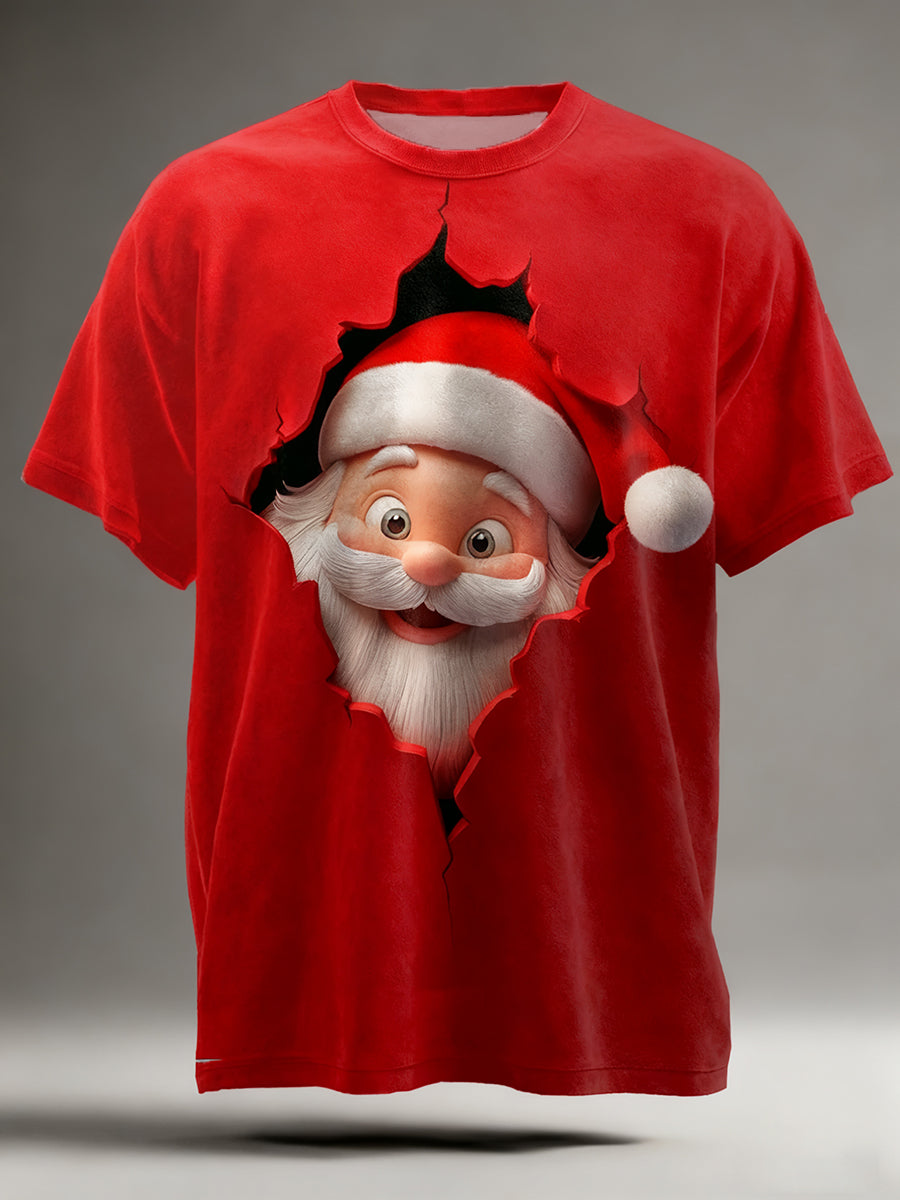 Men's Santa Claus Art Print Casual Short Sleeve T-shirt