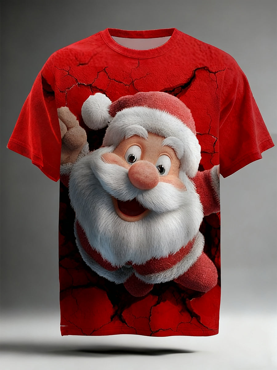 Men's Santa Claus Art Print Casual Short Sleeve T-shirt