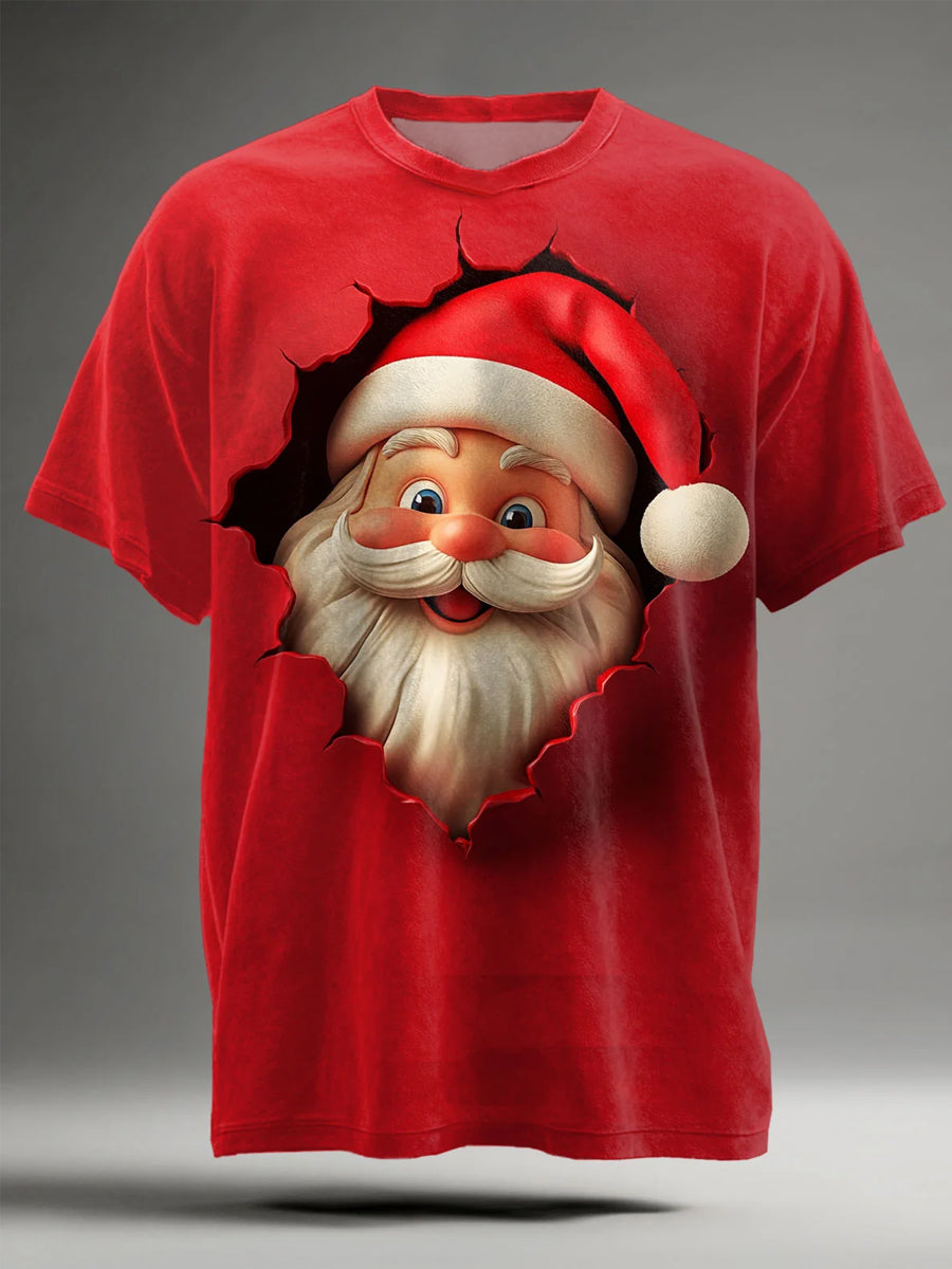 Men's Santa Claus Art Print Casual Short Sleeve T-shirt