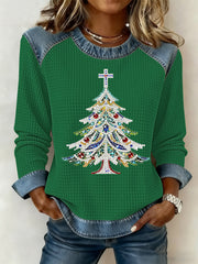 Women's Christmas Print Waffle Sweatshirt