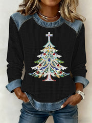 Women's Christmas Print Waffle Sweatshirt