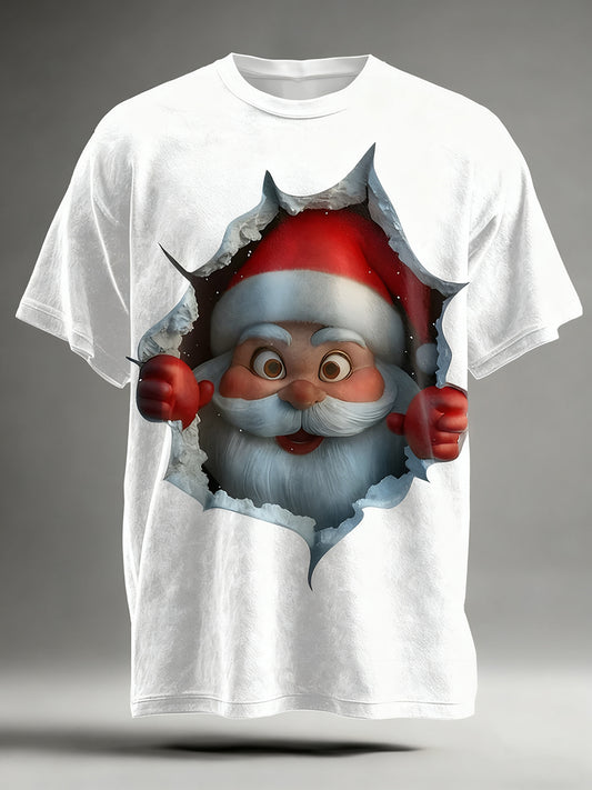 Men's Santa Claus Art Print Casual Short Sleeve T-shirt