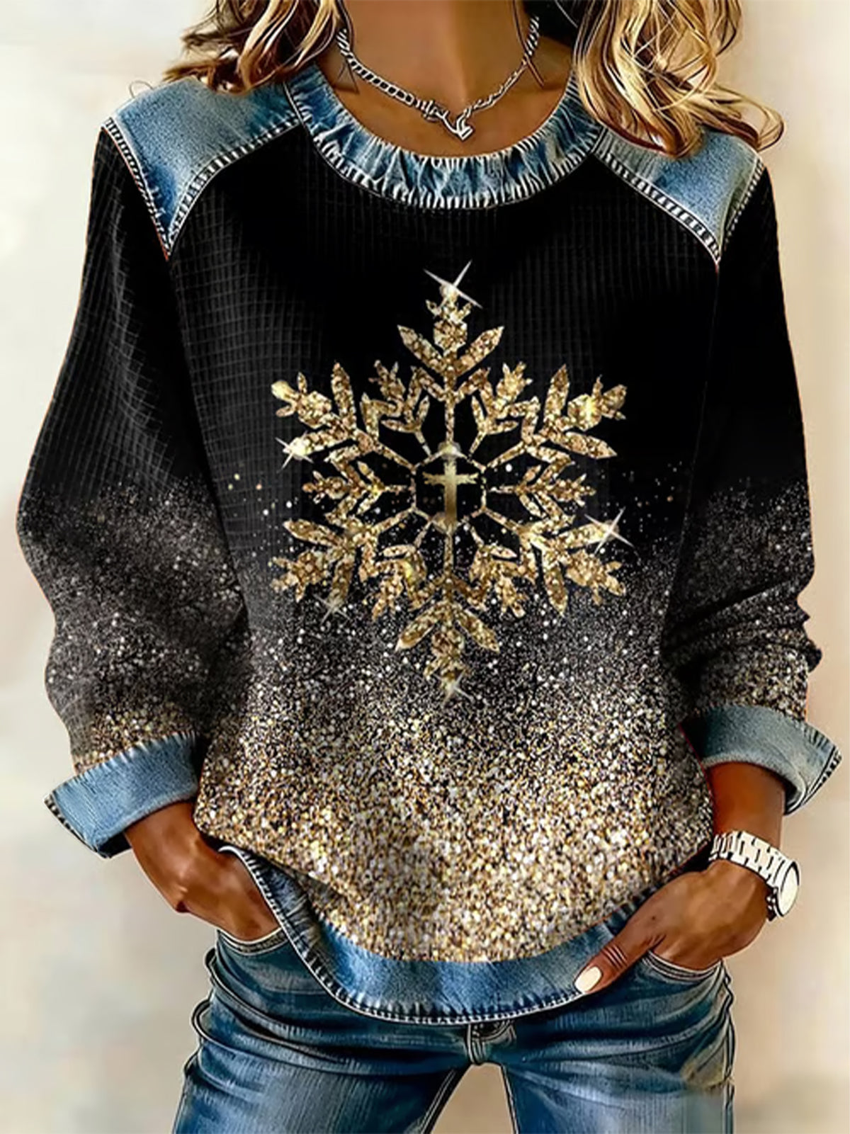 Women's Christmas Pattern Patchwork Art Sweatshirt