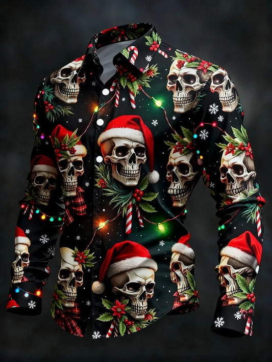 Men's Vintage Christmas Skull Long Sleeve Shirt